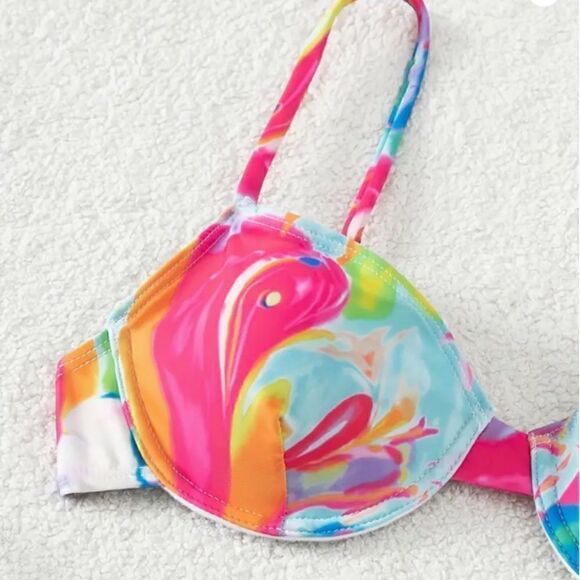 NEW! Cute Rainbow Tie Dye Swirled Pattern String Bikini Beach Vacay Resort - Picture 3 of 5
